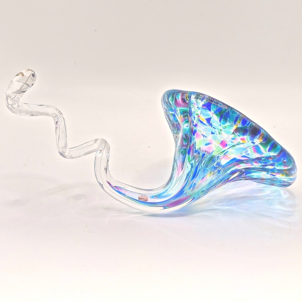 Abstract Hand Blown Art Glass Sculpture Vase Curled Stem Confetti - Picture 5 of 12
